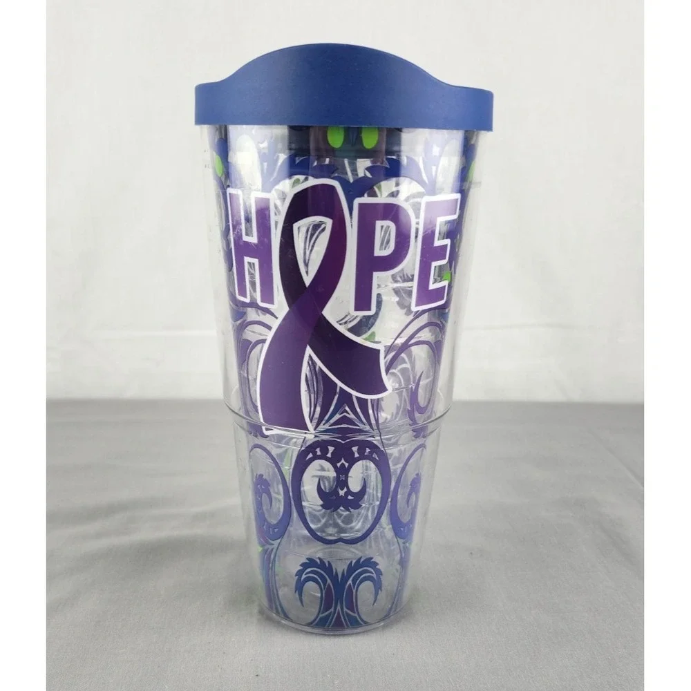 24 oz. TERVIS Tumbler, Lid ~ Purple Ribbon for Pancreatic Cancer‎ Awareness